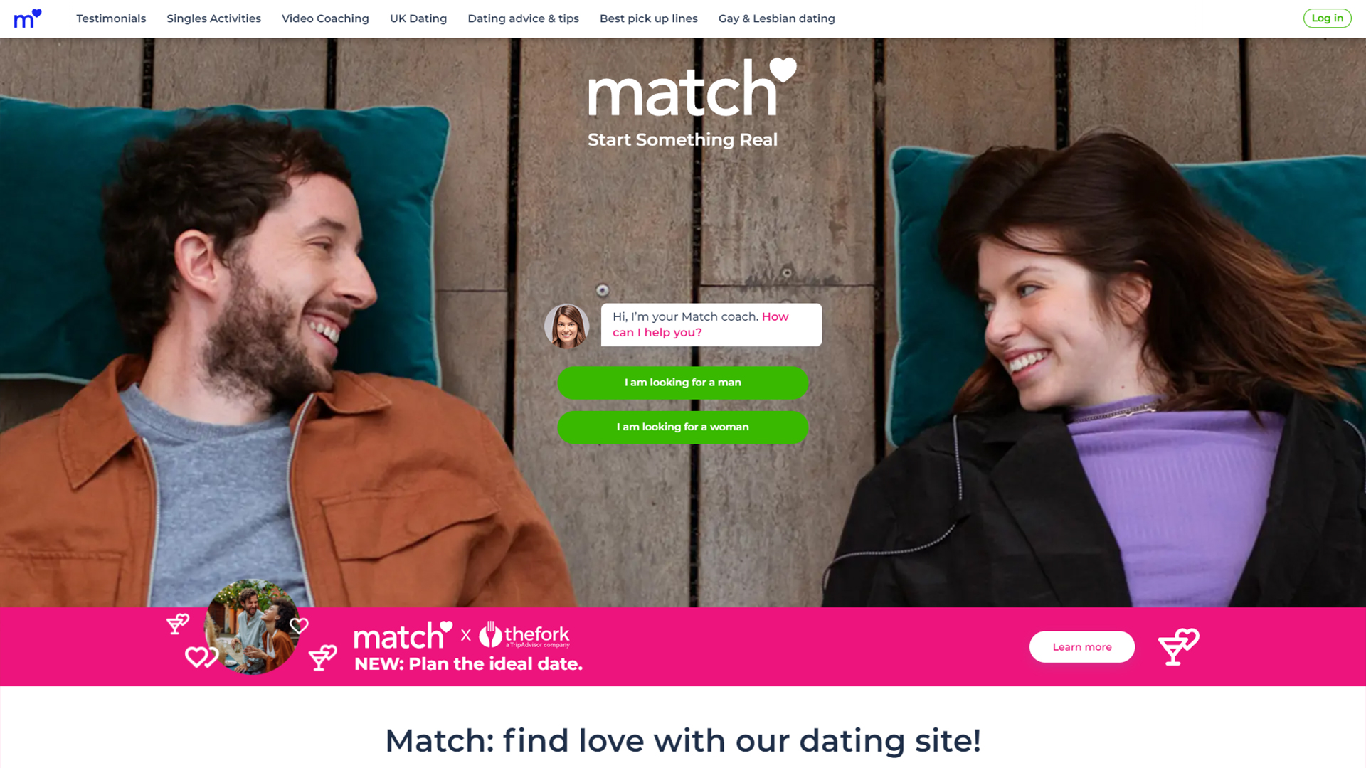 Home page of Match.com dating site.